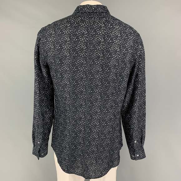 JOHN VARVATOS Black White Print Linen Blend Long Sleeve Shirt - Picture 3 of 5